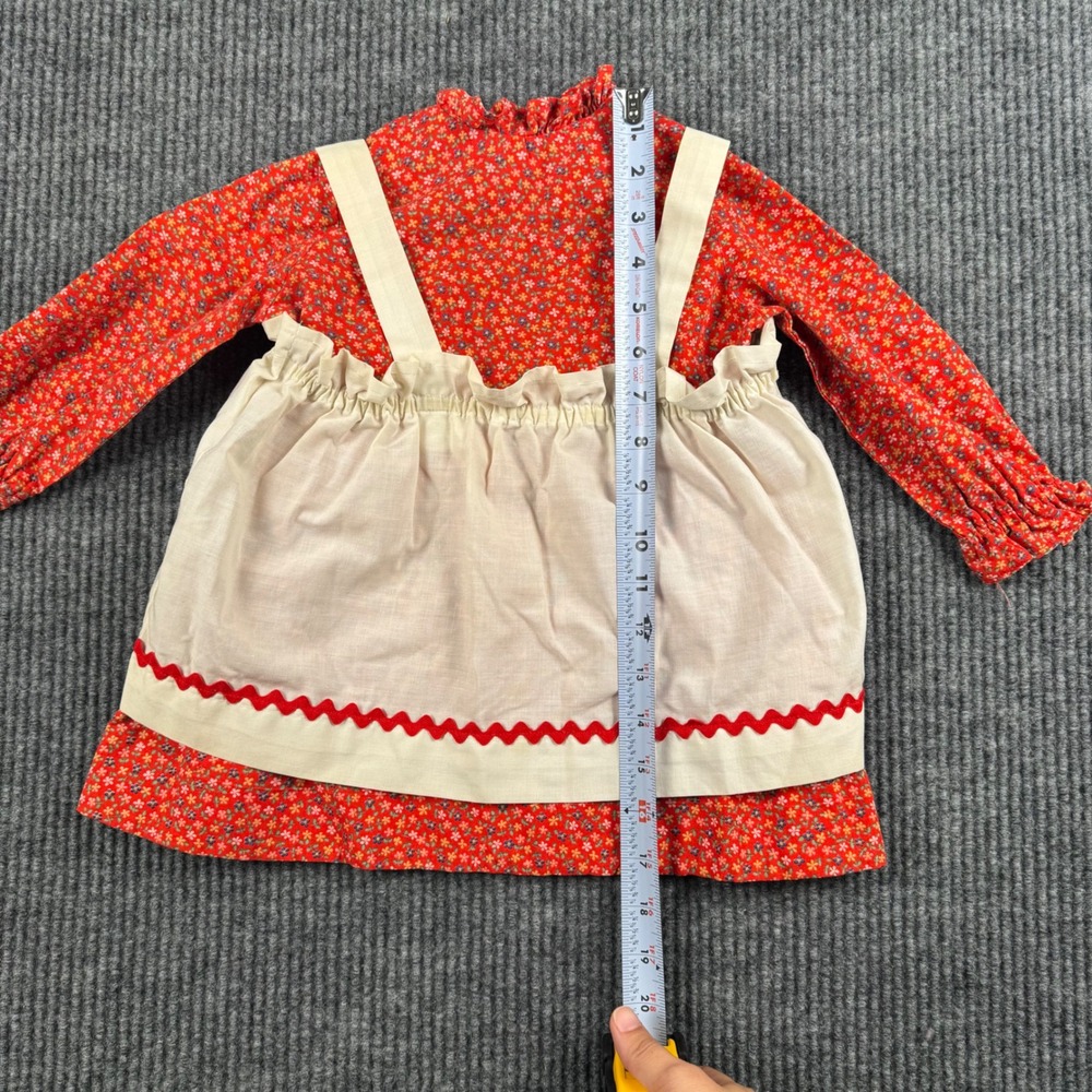 Vintage Handmade Girls Prairie Dress Set Calico Floral Pinafore Cottagecore 963 - Picture 2 of 13
